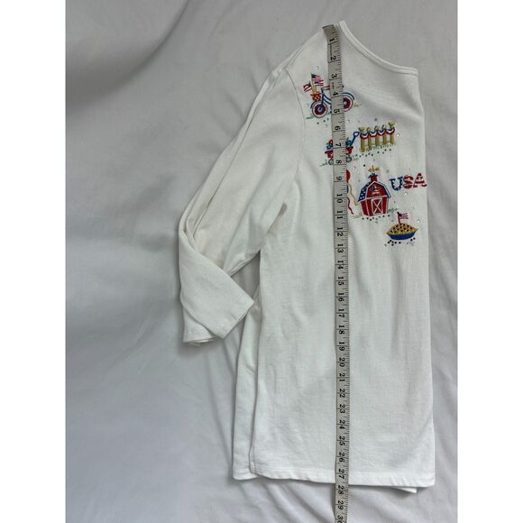 Vintage Quaker Factory White Embroidered Blouse USA Quirky Size L Novelty Funky - Picture 11 of 11
